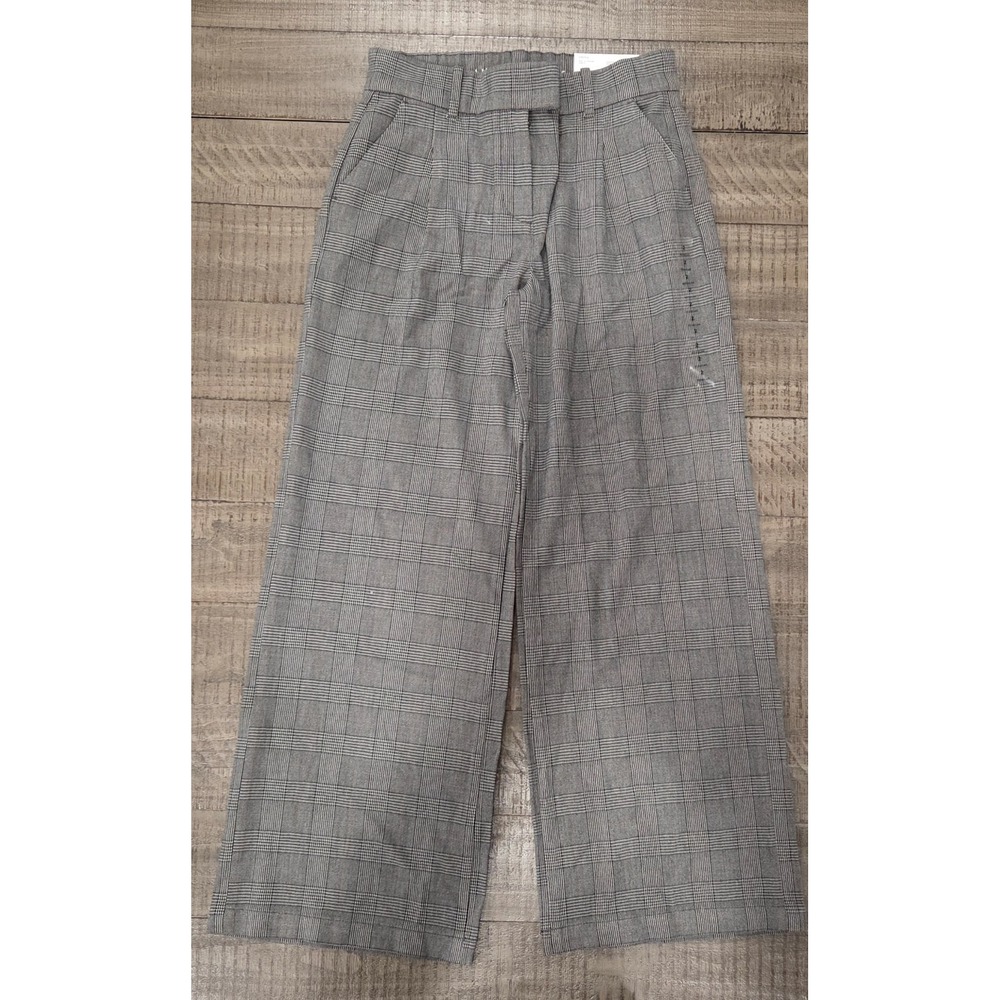 American Eagle Pants Size 2 Gray Plaid High Rise Wide Leg Trouser Business NWT